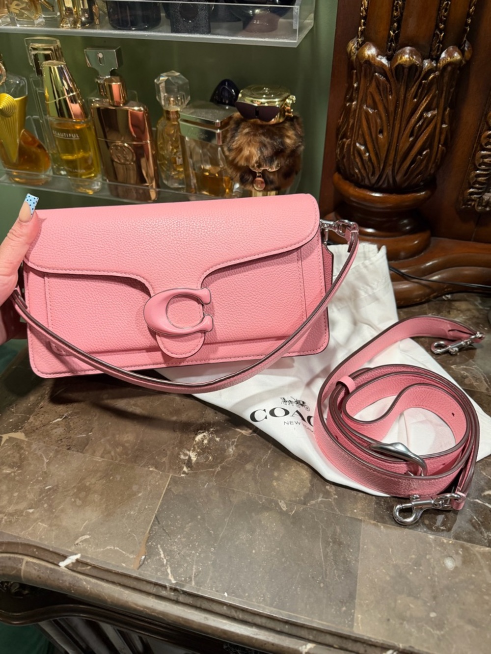Coach Pink Pebbled Leather Shoulder Bag with Detachable Strap